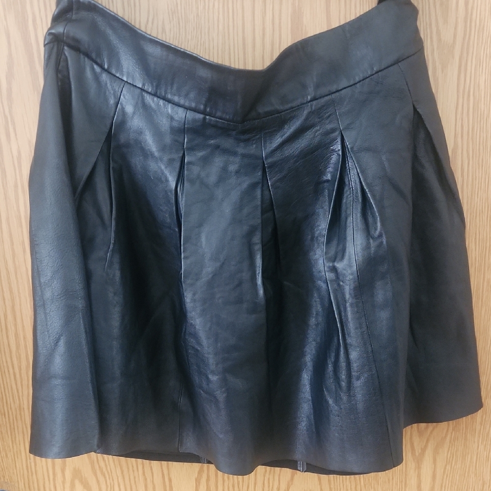 Banana Republic Black Leather Skater Skirt